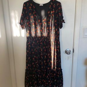 Black with red flower ruffle dress